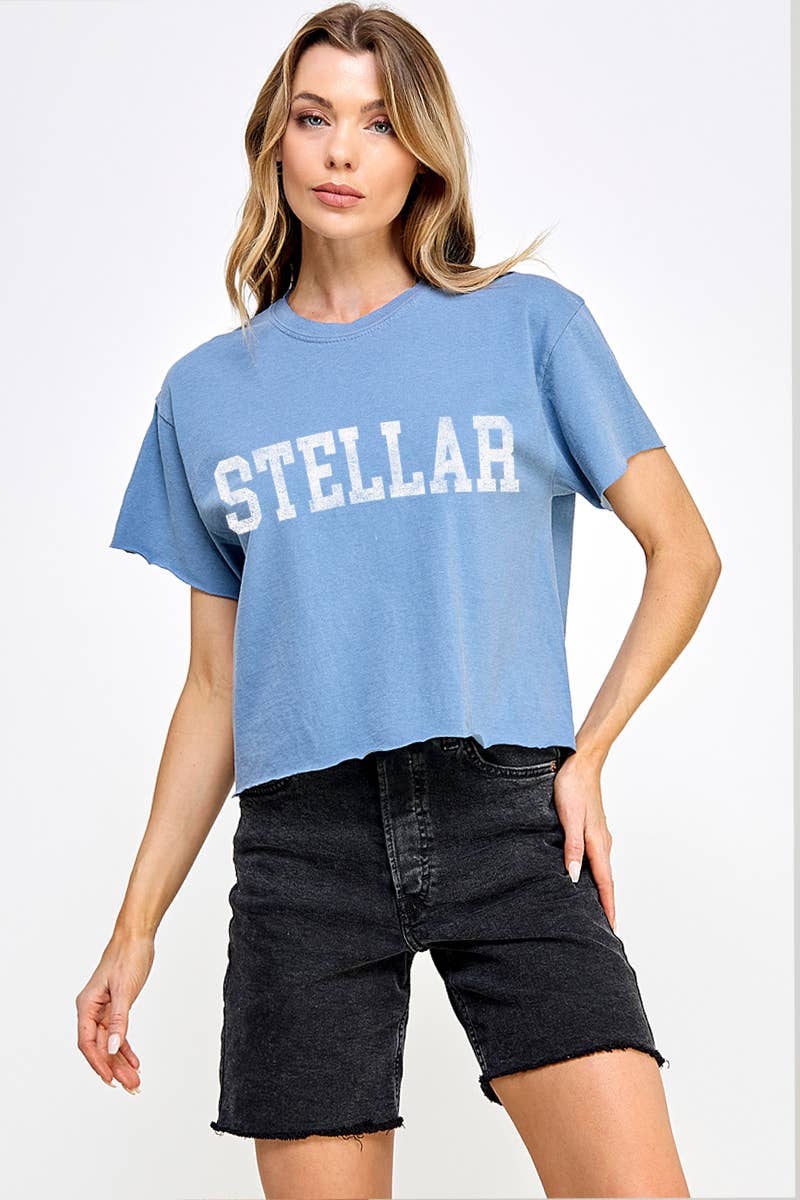 Stellar Vintage Graphic Crop Top - Blue Jean