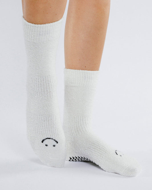 Happy Cloud Crew Grip Sock - Bone