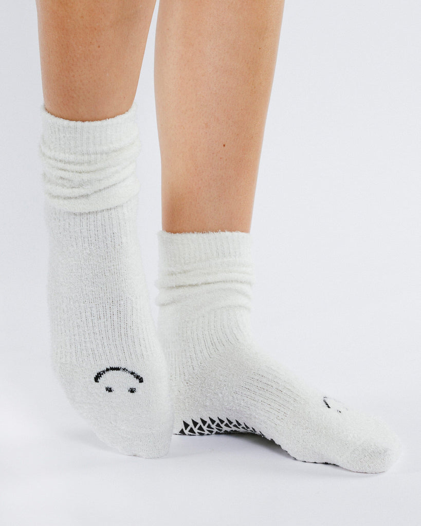 Happy Cloud Crew Grip Sock - Bone