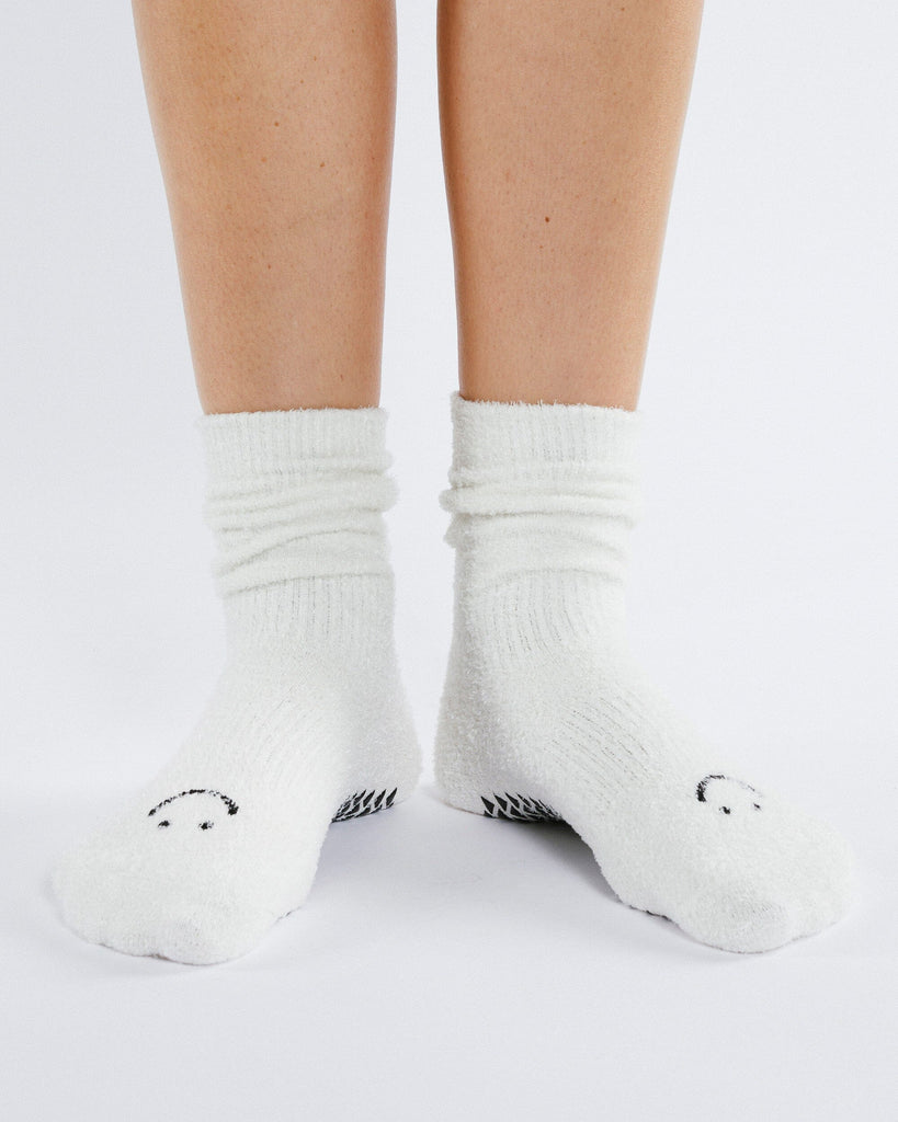 Happy Cloud Crew Grip Sock - Bone