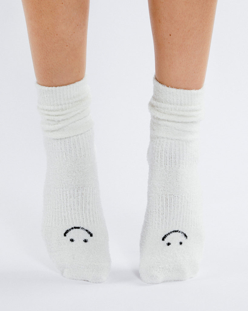 Happy Cloud Crew Grip Sock - Bone