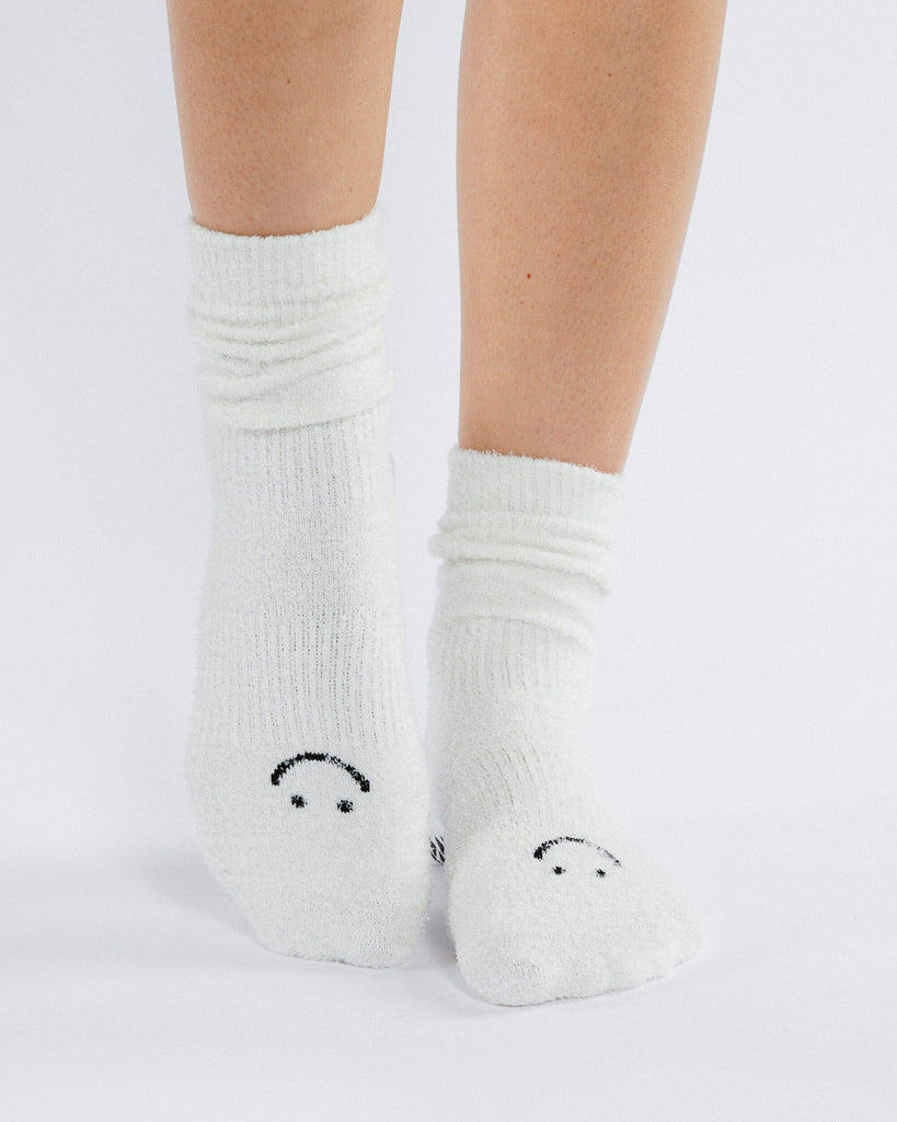 Happy Cloud Crew Grip Sock - Bone