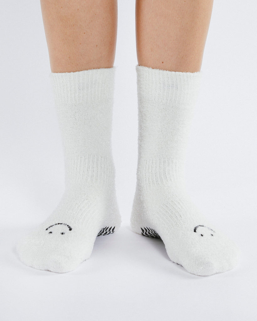 Happy Cloud Crew Grip Sock - Bone