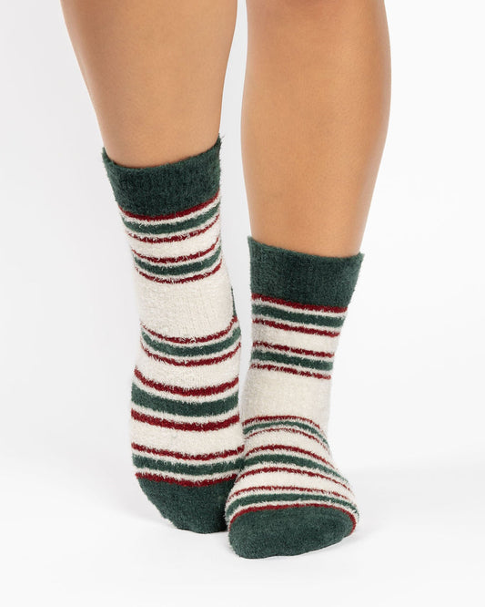 Rugby Stripe Cozy Crew Grip Sock - Ivory