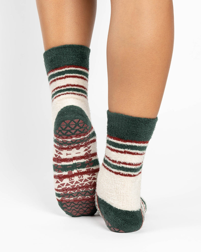 Rugby Stripe Cozy Crew Grip Sock - Ivory