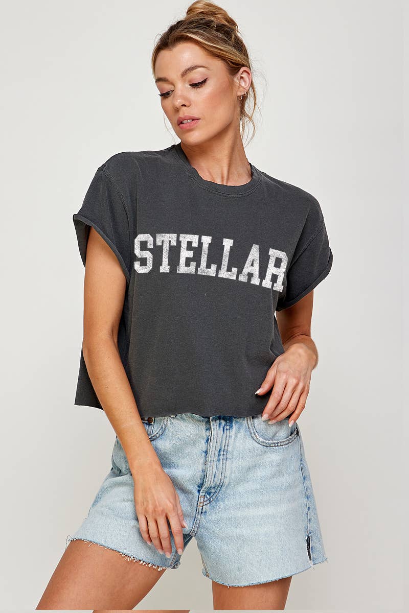 Stellar Vintage Graphic Crop Top - Pepper