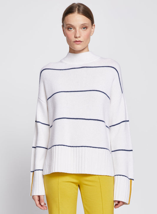 Striped Mock Neck Sweater - Cream