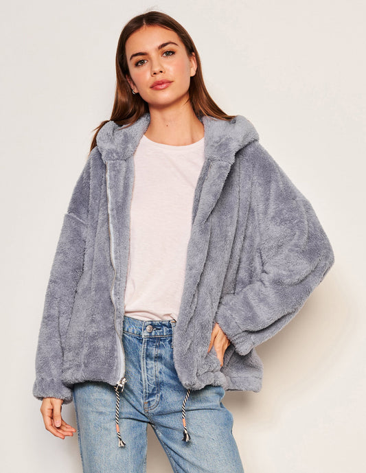 Sherpa Hooded Coat - Blue Linen