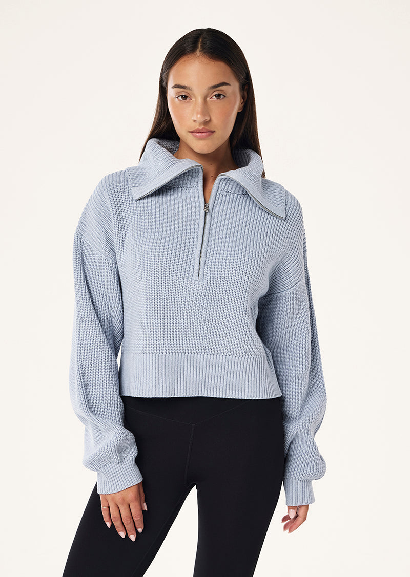 High Season Zip Neck Knit - Ice Blue