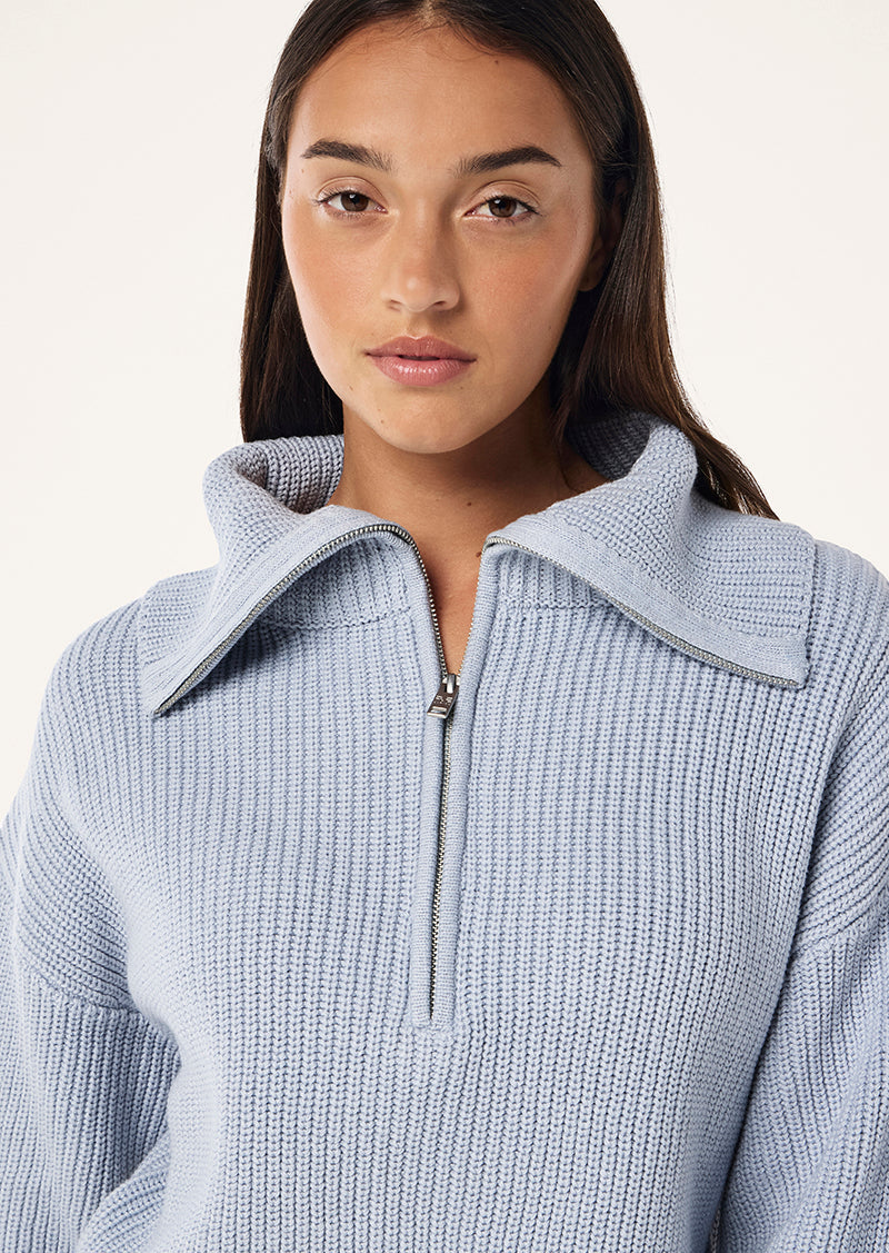 High Season Zip Neck Knit - Ice Blue