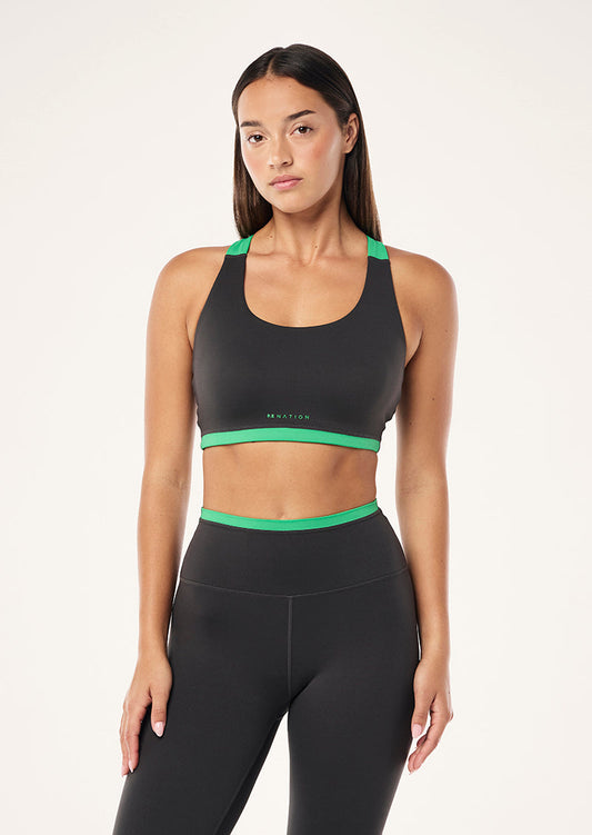 Highgate Sports Bra - Caviar / Kelly Green