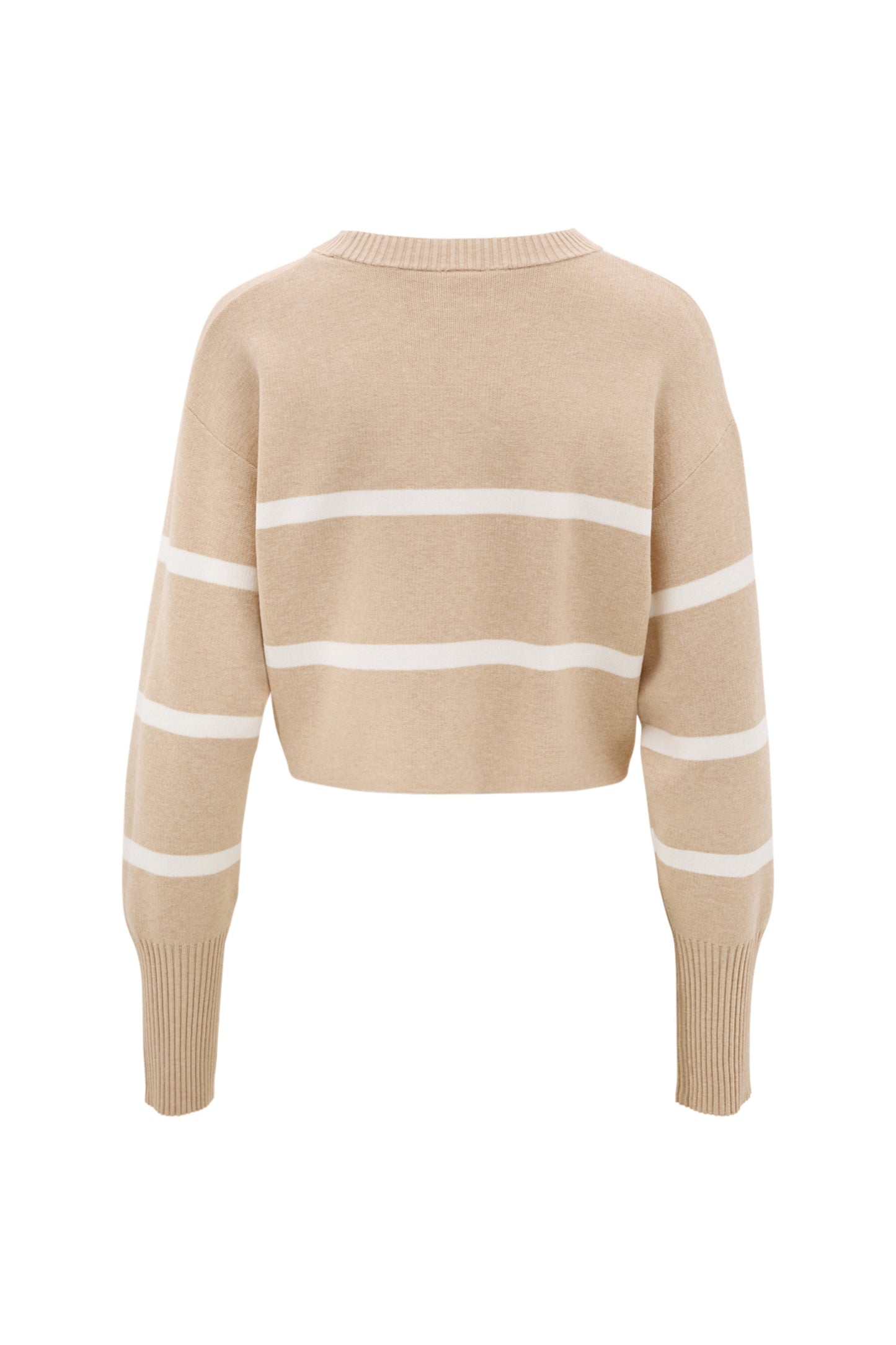 Olly Cropped Striped Sweater - Beige Melange