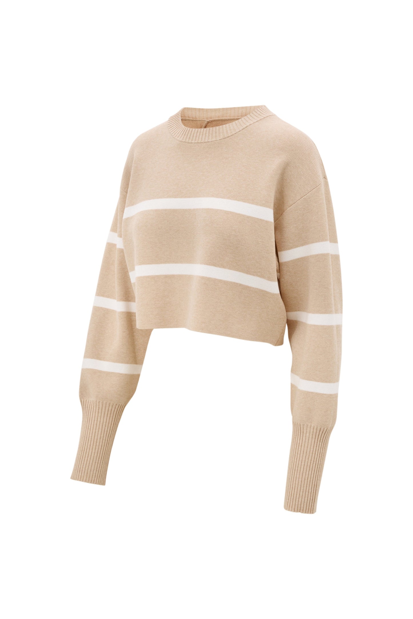 Olly Cropped Striped Sweater - Beige Melange