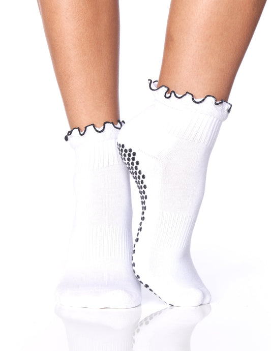 The Ruffle Grip Sock - White